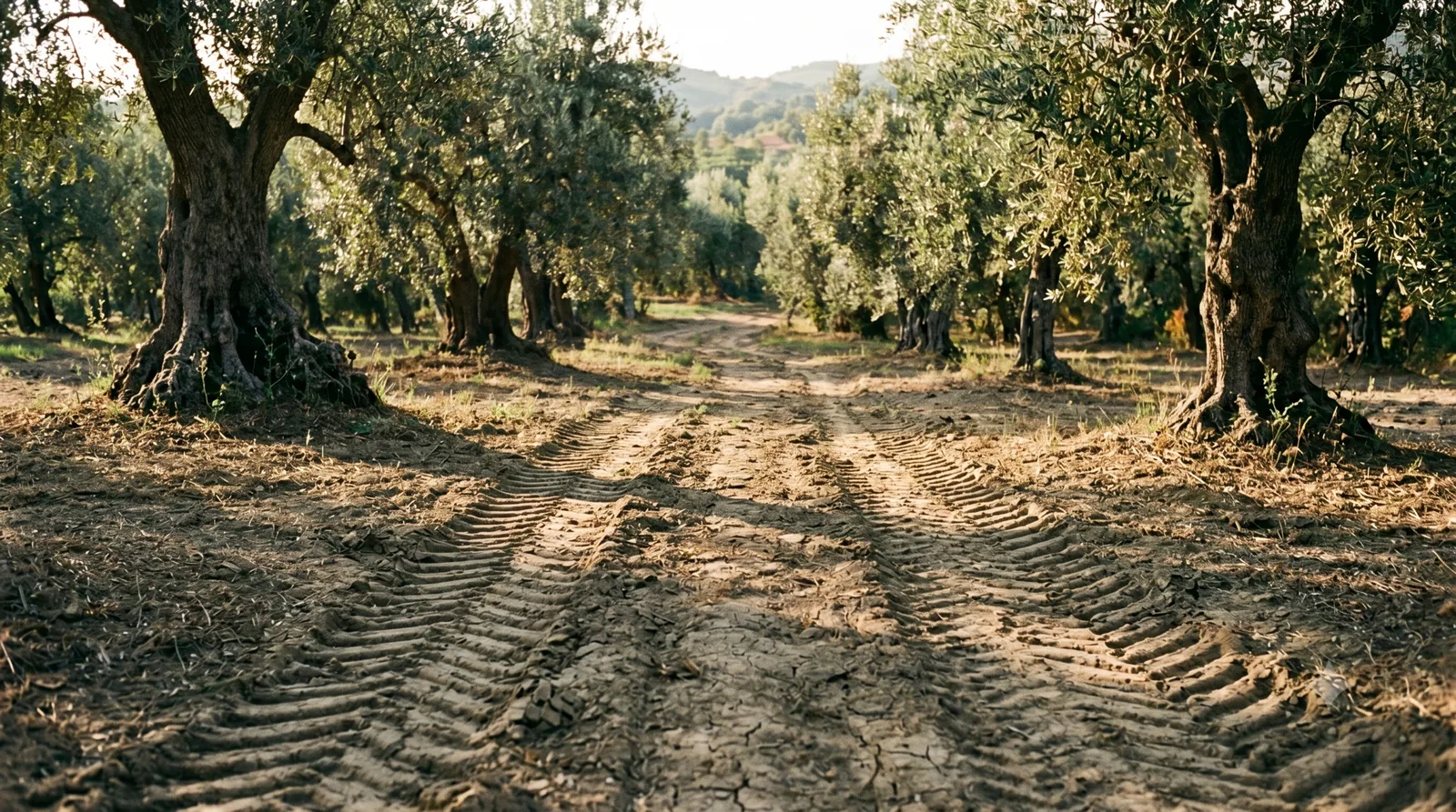Uralter Olivenhain auf dem Hügel über Rossano, das Ionische Meer am Horizont