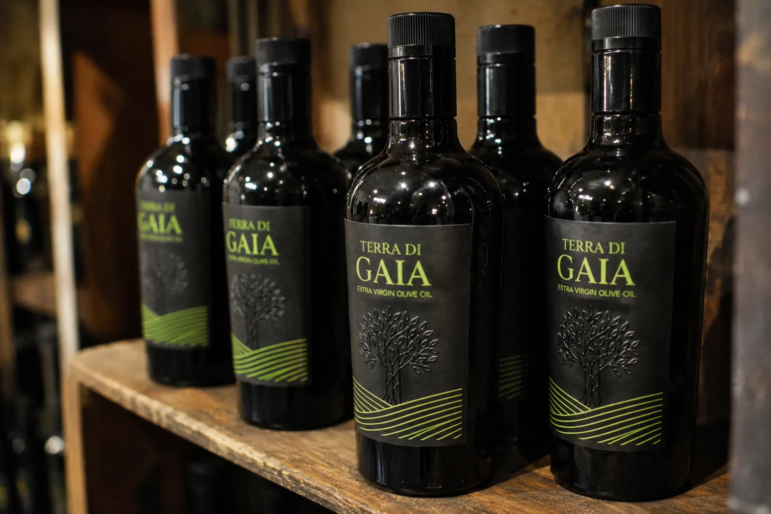 Flaschen Terra di Gaia Nobile auf einem Holzregal